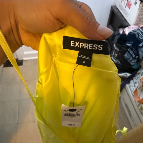 Nwt Express Lime Green Satin Drape Neck Slip Dress - Picture 4 of 6